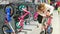 Young woman and son choosing bike, safety first, colorful bicycles, family visiting toy shop