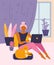 Young woman spends time at home at the computer. Home leisure with your favorite pet and entertainment. Work via the Internet,
