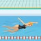 Young woman in sports swimsuit swims in the pool front crawl