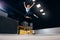 Young woman sportsman fitness jumping on club trampoline