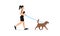 Young woman in sportswear running with dog on leash