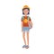 Young Woman Standing with Backpack Summer Outdoor Activity, Travel, Camping, Backpacking Trip Cartoon Style Vector