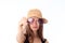 Young woman in straw with sunglasses