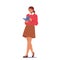 Young Woman Student Reading Book Prepare to Exam or Make Homework. Girl Character Reading, Learning, Education