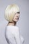 Young woman with stylish bob haircut. beautiful blond girl