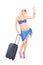 Young woman with suitcase going on a holiday