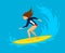 Young woman surfer riding on wave. surfing water sport