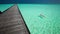 Young woman swimming in a coral lagoon next to jetty