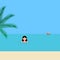 Young woman swims in the sea on the azure coast. Cartoon vector illustration, flat design