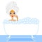 Young woman take a bath with foam