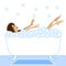 Young woman take a bath with foam