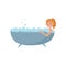 Young woman taking bath in bubble bathtub, beauty treatment, young woman taking care of herself vector Illustration on a