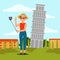 Young woman taking selfie in front of Leaning Tower of Pisa. Vacation in Italy. Colorful flat vector natural landscape