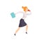 Young woman talking by phone while running to work, businesswoman character is late for work vector Illustration on a