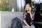 Young woman talking on phone and smiling in cafe