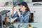 Young woman technician repairing computer