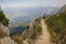 Young woman, on a tightrope walk in the bavarian alps