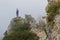 Young woman, on a tightrope walk in the bavarian alps