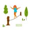 Young woman tightrope walker in the park isolated vector