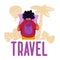 Young woman tourist with backpack traveling during holiday trip. flat cartoon characters