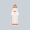 Young woman in traditional Slavic or pagan costume, representative of religious confession vector Illustration