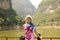 Young woman traveler on Yangtze river, China