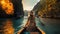 Young woman traveling in a boat in Halong bay, Vietnam