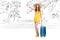 The young woman travelling tropical island in travel concept