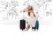 The young woman travelling tropical island in travel concept