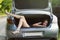 Young woman in the trunk of car