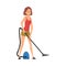 Young Woman Vacuuming the Floor, Housewife Character Household Activity, Housekeeping, Everyday Duties and Chores