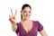 Young woman with victory sign