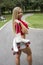 Young woman with vintage roller skates