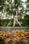 Young woman with vision impairment walking on city streets