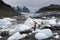 Young woman visiting nature landscape in Iceland glacier