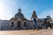 Young woman visiting the Sanctuary of Loyola, Baroque church of Azpeitia, Gipuzkoa