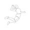 A young woman volleyball player jumping to spike. Continuous one line drawing  illustration