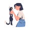 Young Woman Volunteer Caring of Homeless Cat Pet Holding It with Arms Vector Illustration