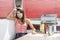 Young Woman Waiting At Diner Table