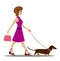 Young woman on walk with dog