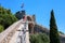 Young woman walking on the defensive wall of Ston town, Peljesac Peninsula, Croatia