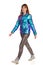 Young Woman Is Walking In Vibrant Down Jacket And Shiny Pants