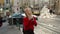 Young woman walks through the historic downtown of Lisbon