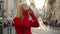 Young woman walks through the historic downtown of Lisbon