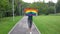 Young woman walks with lgbt rainbow flag. Freedom of opinion. My life. My rules