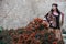 Young woman wearing Azerbaijan traditional dress posing outdoors