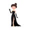 Young Woman Wearing Evening Dress Waving Hand at Red Carpet Event Vector Illustration