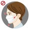 Young woman wearing a face mask wrong way, chin expose  - side view, circular clip art