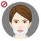 Young woman wearing a face mask wrong way, mouth expose  - front view, circular icon