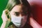 Young woman wearing face surgical mask against corona virus - Fear girl quarantine for preventing pandemic spread of coronavirus